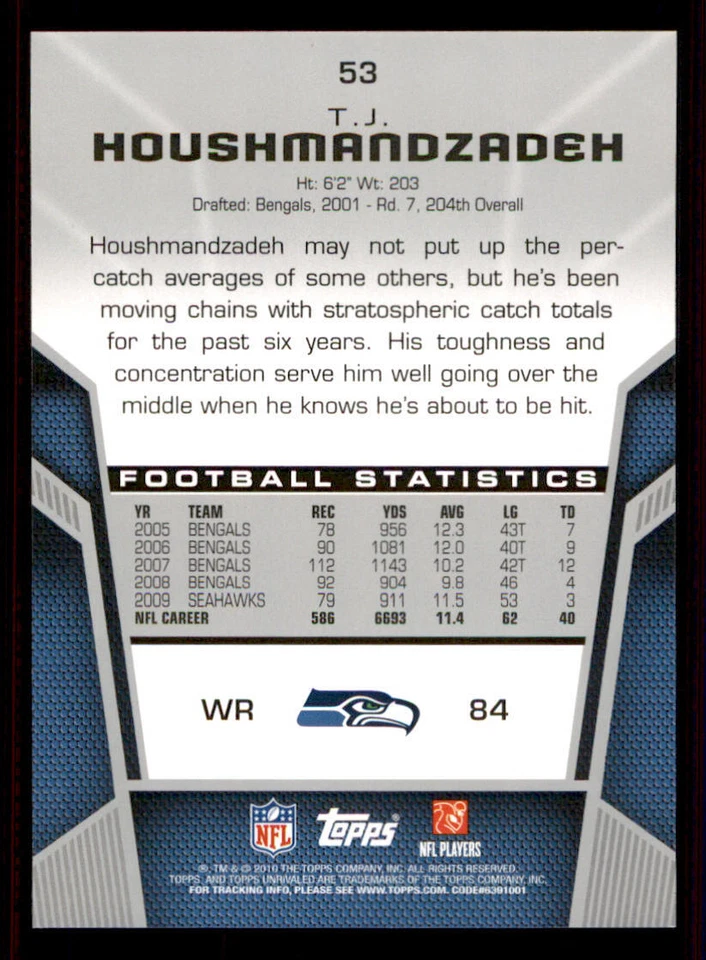 2010 Topps Unrivaled Gold 499 #53 T.J. Houshmandzadeh /499 - Image 2 of 2