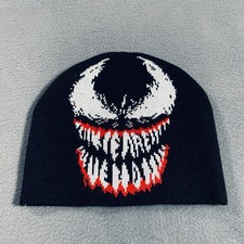 Marvel Beanie Hat Black Red Comic Villain Grin Winter Warm Accessory