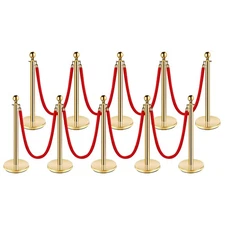 Gold Velvet Rope Stanchion 37" Post, 5ft Red Rope, Event & Party Crowd Control