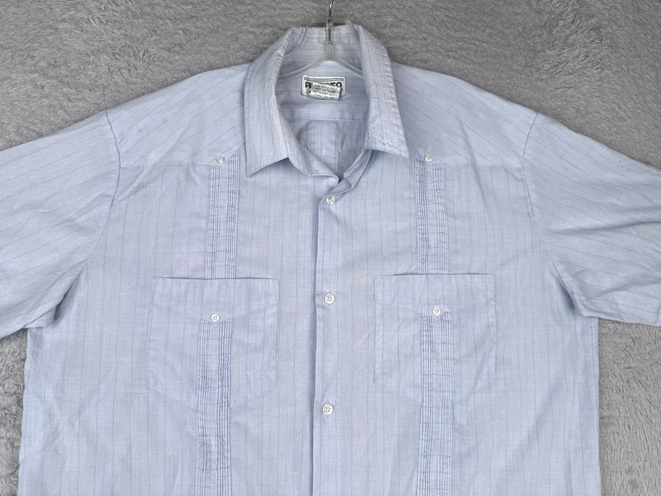 Camisa Renato Guayabera Hombre Extra Grande Azul Rayas Verticales 4 Bolsillos Mezcla Poli Foto 4 de 4