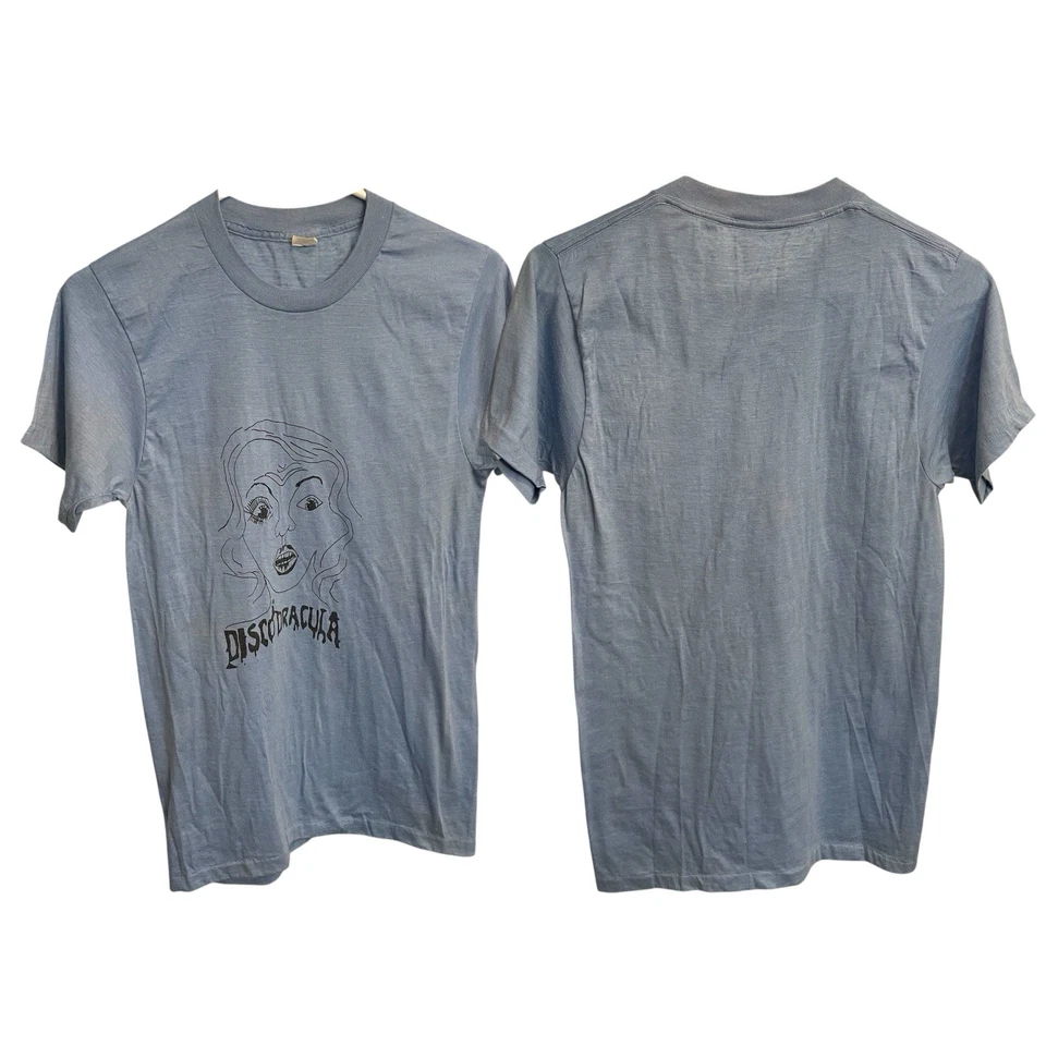 罕见复古 20 世纪 70 年代迪斯科德古拉 T 恤中号婴儿蓝色 — 第 2/4 张图片