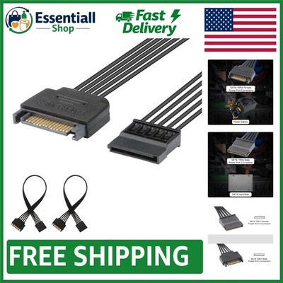 Durable 10 Inch SATA Power Extension Cable - 2 Pack, Male to Female, Black