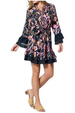 G by Giuliana Women's Black Label Embroidered Dress w Tier Skirt Navy