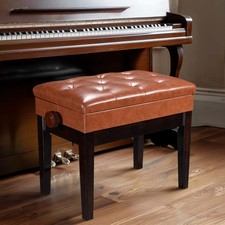 Yescom Brown Adjustable Piano Bench with Storage PU Leather Keyboard Stool