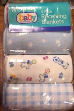 4 Pack Baby Connection Flannel Cotton Receiving Blankets Boy New in Packaging