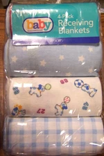 4 Pack Baby Connection Flannel Cotton Receiving Blankets Boy New in Packaging