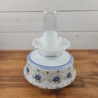 Vintage Quoizel Abigail Adams Milk Glass Blue Floral, Ruffled Edge Shade, 6" H