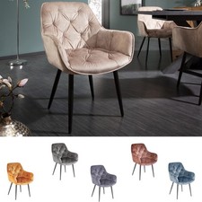 Design Stuhl MILANO FARBWAHL Samt mit Armlehne Ziersteppung gepolstert schwarz