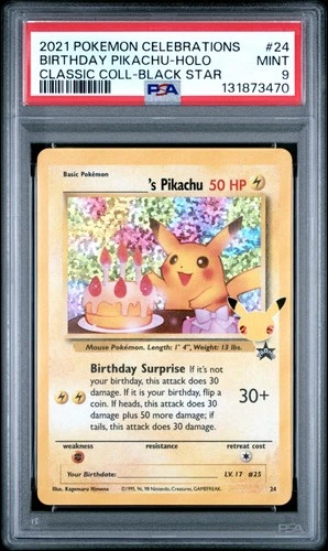 2021 POKEMON CELEBRATIONS CLASSIC COLL #24 BIRTHDAY PIKACHU-HOLO PSA 9