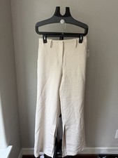 Vince Camuto Women’s Beige Solid Flat Front Straight Dress Pants Regular 4