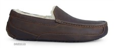 UGG Ascot Matte Leather Tan Fur Slippers Mens Size 10 EEE WIDE -NIB-