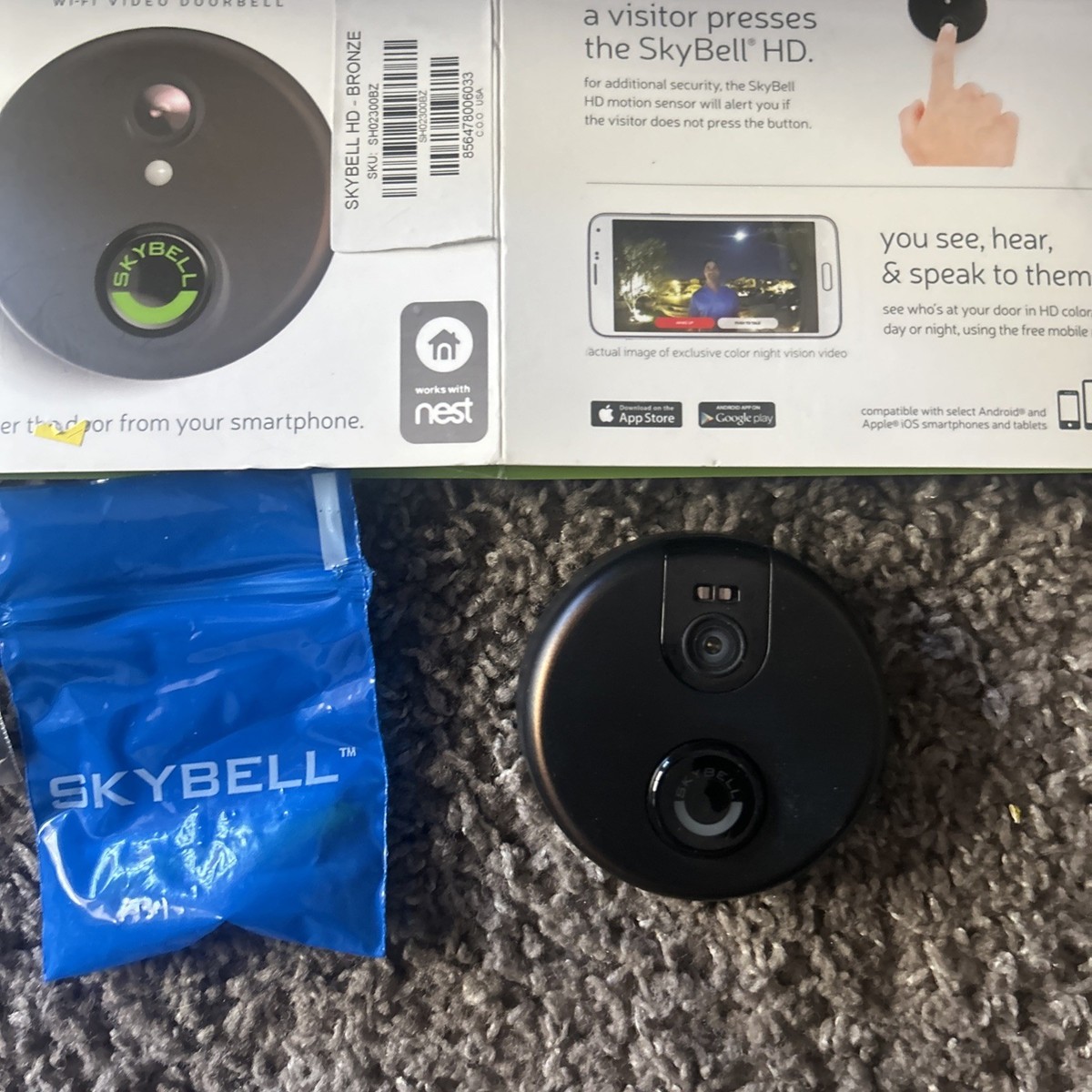 Skybell HD WiFi Doorbell Camera 1080p Color Night Vision Bronze