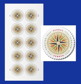 Sheet of 10 NEW Global Forever 1794 COMPASS ROSE stamps USA ! face value $17