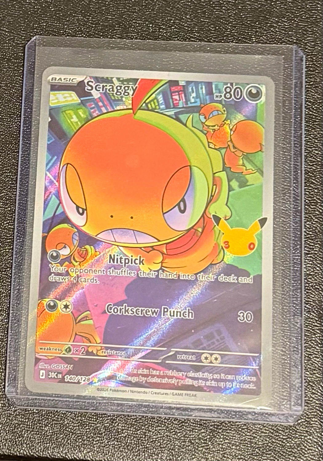  Pokemon 30th anniversary TCG Scraggy 140/128 Illustration Rare Holo Eng NMint 