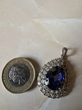 Vintage QVC 925 Silver Diamonique and Faux Tanzanite Pendant