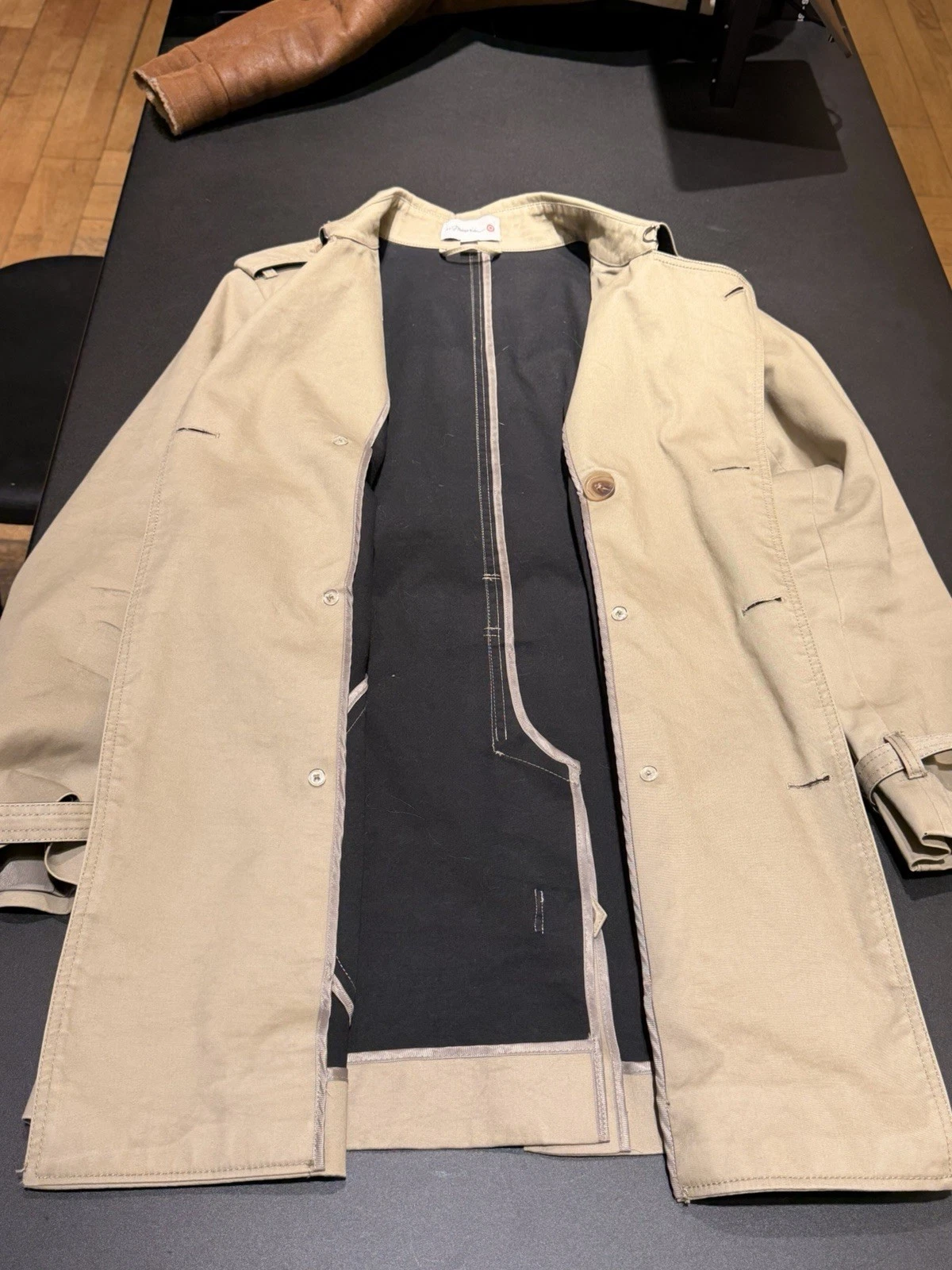 Men’s S Beige Cotton Twill Trench Coat Lined Belt Button Size 34 - product detail image 4