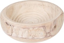Decorative Hand-Carved Paulownia Wood Bowl, Whitewashed, 10