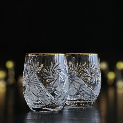 NEMAN Crystal Whiskey Glasses Gold Rim 7oz Vintage Tumblers Set of 2