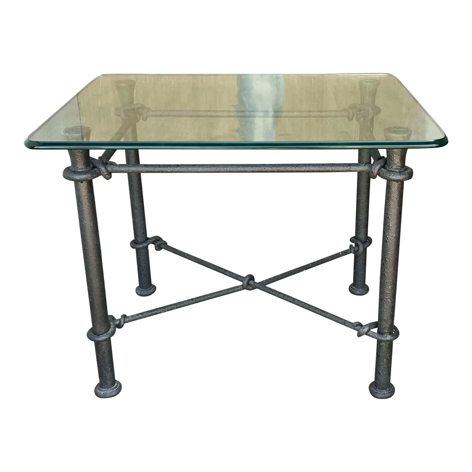 Giacometti Style Iron Side Table With Glass Top, End Tables, Side Tables