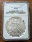 2011-W, NGC MS69 BURNISHED,  AMERICAN SILVER EAGLE 25TH ANNIVERSARY