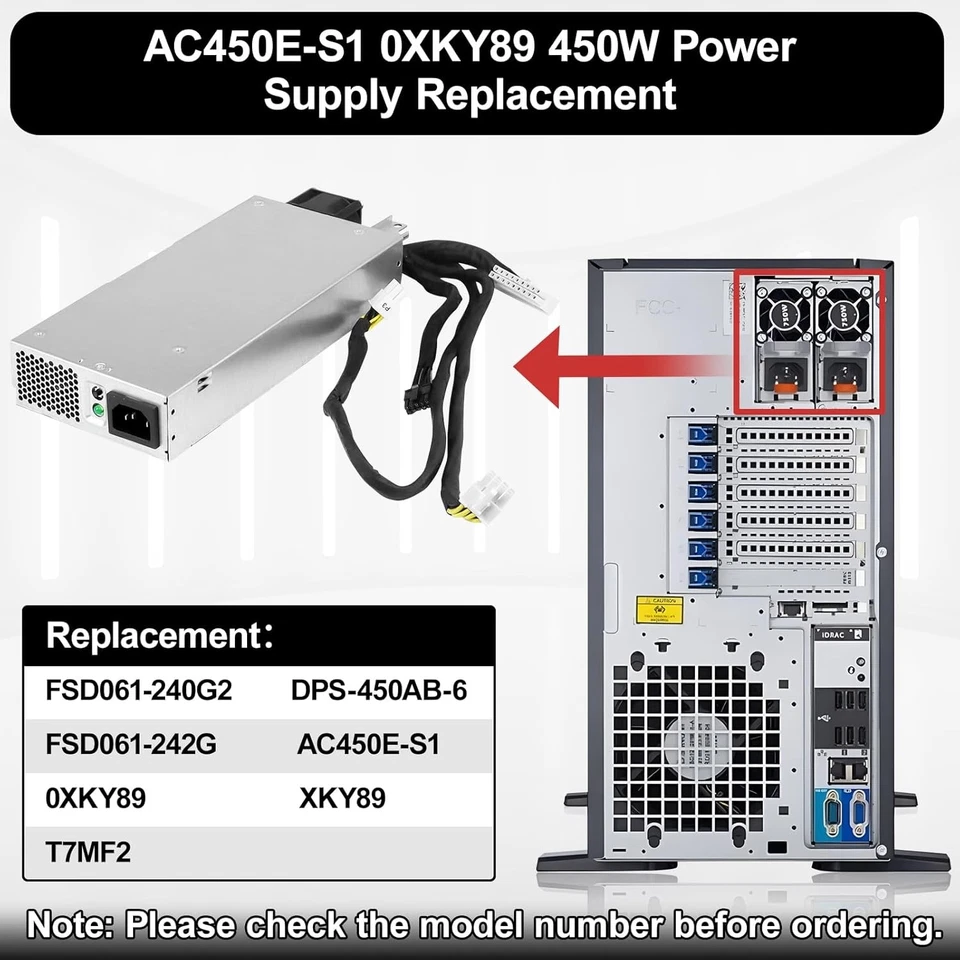 Fuente de alimentación Dell AC450E-S1 XKY89 450W compatible con Dell PowerEdge R430 R440 R530 T440 Foto 3 de 4