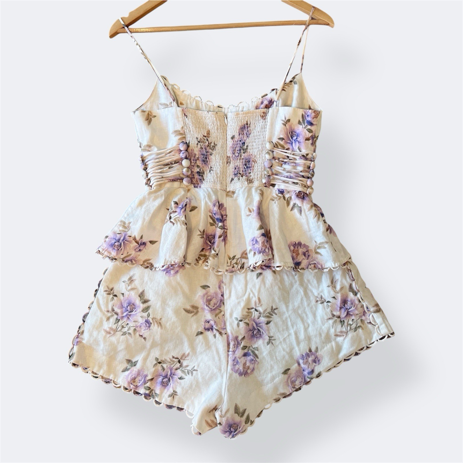 Zimmermann Rosa Floral Peplum Top 1 & Shorts 0 Set S / AU 8 / US 4 Linen Coord image 6