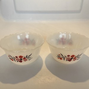 Vintage Fire King White Primrose Milk Glass Custard Dish set of 2