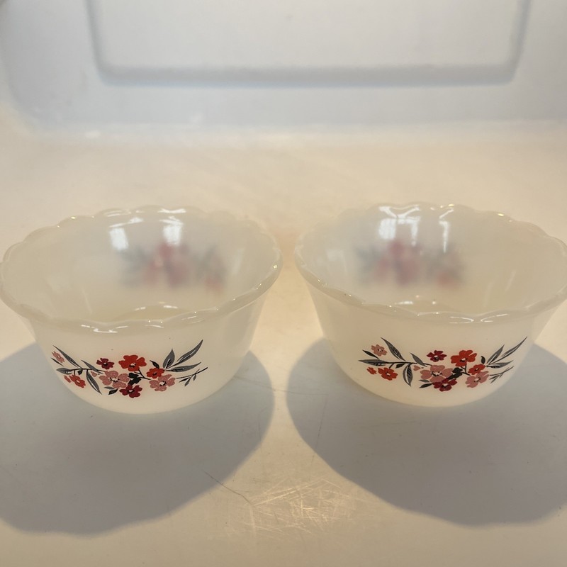 Vintage Fire King White Primrose Milk Glass Custard Dish set of 2