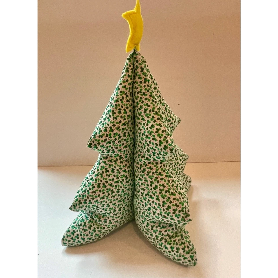 Tela de acebo verde y bayas rojas de árbol de Navidad acolchado vintage de 15", estrella, Foto 3 de 3