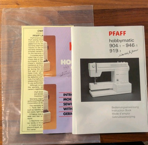 PFAFF 904-1, 946-2, 919-1 Sewing Machine Manual + Sale Brochure, Warranty Sheet