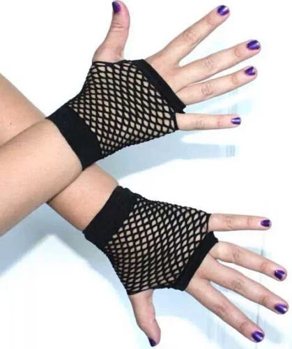 Ladies Fishnet Gloves Short Fingerless Neon Party Dance 70s 80s Womens Glove - Picture 3 of 25