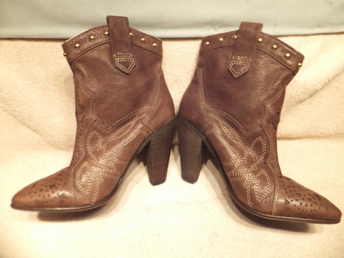 Carlos Santana Spur Brown Leather 4"Heel-Stitching-Ankle Boot Sz 7.5M Worn Once - Picture 4 of 10