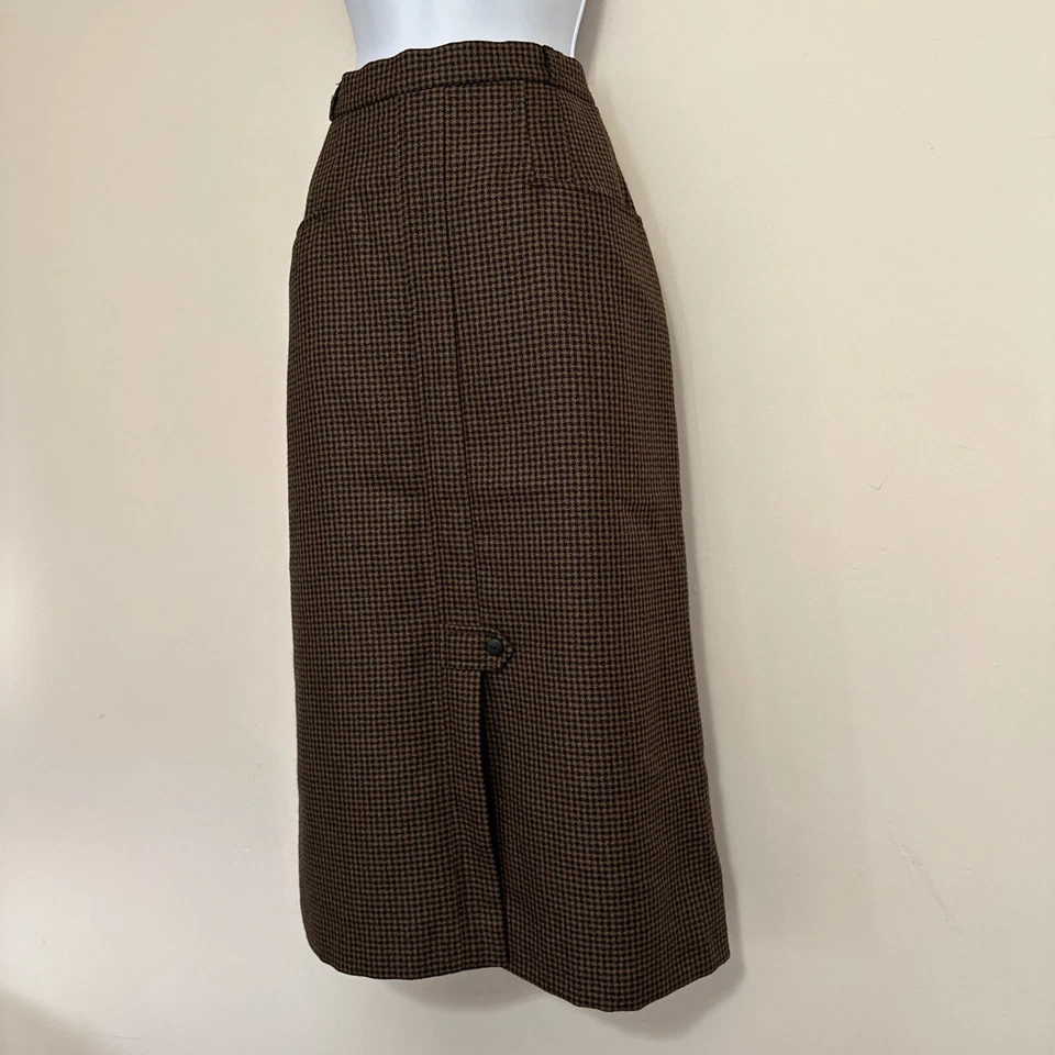 MIA CASSARA ВИНТАЖНЫЙ ШЕРСТИ ЮБКА КАРАНДАШ ПРЯМОЙ ДЛИННЫЙ КОРИЧНЕВЫЙ ЧЕК ЖЕНЩИНЫ UK 12 S - Изображение 2 из 4
