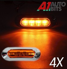24V Led Yellow Side Marker Lights 3.5" X4 Chrome Bezel Truck Lorry Camper