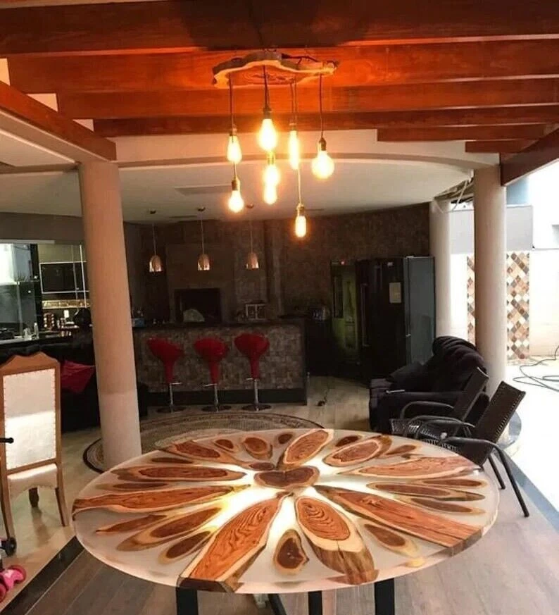Custom Made Epoxy Resin Dining Table Top Handmade Furniture Acacia Wooden Decor - Image 3 of 4