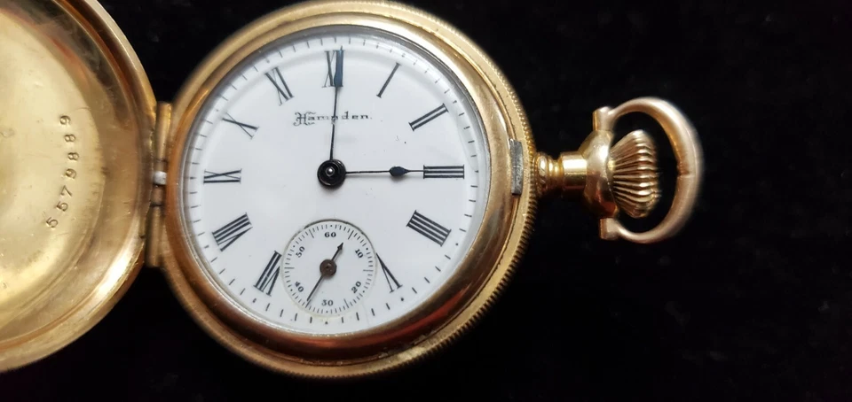 Reloj Bolsillo Antiguo 1904 Hampden Molly Stark 14K GF 7 Joyas Cuerda Manual Damas Foto 2 de 4
