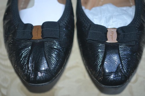 Salvatore Ferragamo Black Patent Leather Varina Bow Ballet Flats Shoes Size 7B - Picture 2 of 6