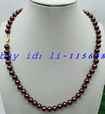 Beautiful 8mm Brown Shell Pearl Round Bead Necklace 18" Trendy Gift Men Women