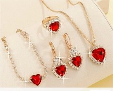 Sparkling Crystal Red Heart Jewelry Set Excellent Free Same Day SHIPPING