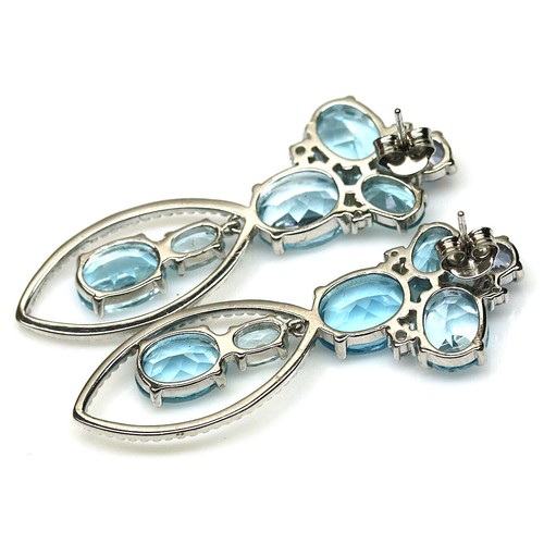 925 Plata de Ley Topacio Azul Cielo, Tanzanita & Circonita Pendientes Oro Blanco - Imagen 3 de 4