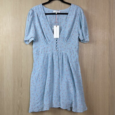 NEW Love Shack Fancy Large Silk Mini Dress Ruby Ribbon Blue Pockets | eBay