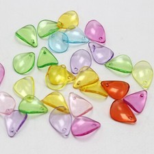 100 Mixed Colour Transparent Acrylic Flower Petals Leaves Charm Beads 16X12mm
