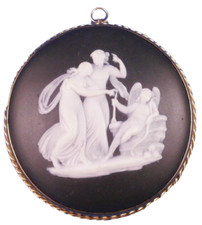 Antico Hartford Porcellana Cammeo IN Oro Montante Spilla Ciondolo Americana USA