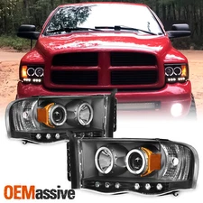 For 02-05 Ram 1500 | 2003-2005 Ram 2500 3500 Black Halo Projector LED Headlights