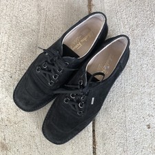 Vintage Salvatore Ferragamo Sport Women Black Suede Lace Up Wedge Shoes Size 8