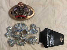 2 NEW Skull Belt Buckles Bling Crossbones Halloween Pirate Costume Goth