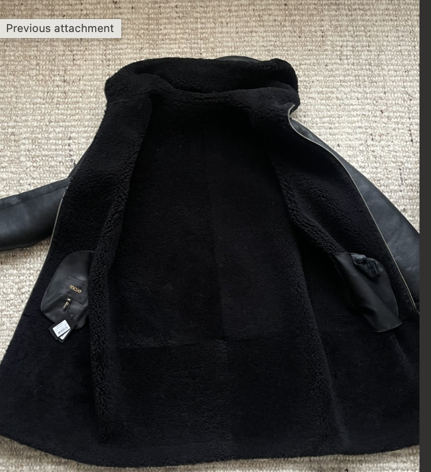 NWT MAJE black lambskin, fur trim, classic hood, front zip NWT MAJE black lambskin, fur trim, classic hood, front zip