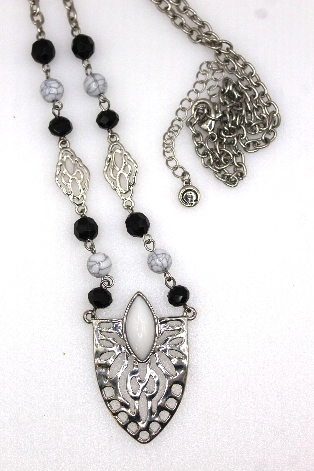 c1946 Jewelry Necklace Statement Silver Tone Long… - image 4
