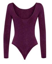  370 New Wolford Shiny Sting Body Bodysuit Mineral Red Pink Long Sleeve S