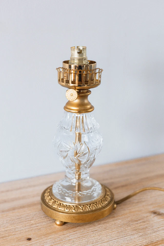 Pied de Lampe Design Année 50 en Verre et Laiton Imitation Lampe à Huile Vintage - Photo 4/4